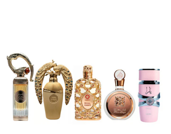 Promoção Pague 2 Leve 5 - Lattafa Yara, Fakhar e Royal Amber, Asad Lattafa, Sehr Lattafa e Lattafa Afeef - 100ml cada - QUEIMA DE ESTOQUE!